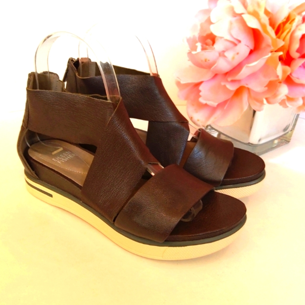 Eileen Fisher gray leather sandals